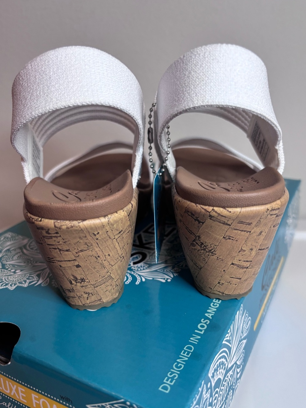 Skechers White Elastic Strap Cork Wedge Sandals Size 5.5 NWT - Picture 9 of 12